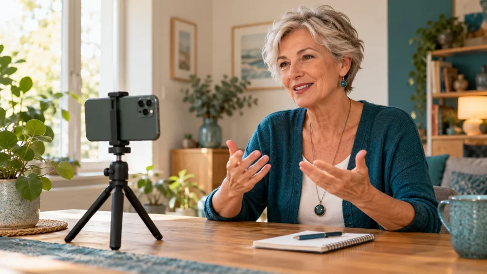Illustration: Eine Frau nimmt ein Video mit dem Smartphone auf