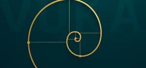 Sinneskraft VUKA Grafik. Sinneskraft Headerbild – goldene Fibonacci-Spirale für Klarheit, Kraft & Sinngebung in der VUKA-Welt